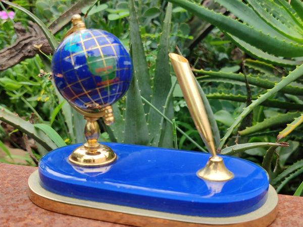 Hand Made Lapis Lazuli World Globe Desk Set x 1 From China