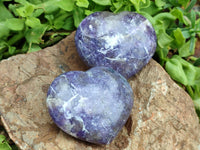 Polished Lepidolite Gemstone Hearts x 6 From Madagascar