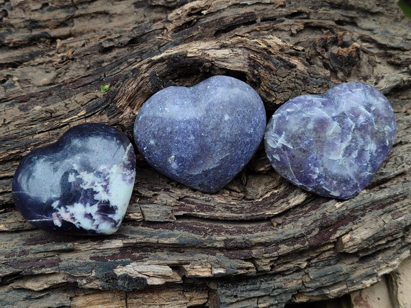 Polished Lepidolite Gemstone Hearts x 6 From Madagascar