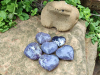 Polished Lepidolite Gemstone Hearts x 6 From Madagascar