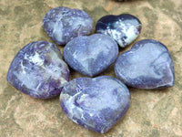 Polished Lepidolite Gemstone Hearts x 6 From Madagascar