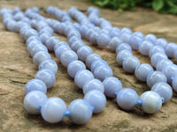 Polished Small Namibian Blue Lace Agate Ball Shaped Bead Necklace - Sold per Item- From Namibia