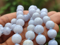 Polished Small Namibian Blue Lace Agate Ball Shaped Bead Necklace - Sold per Item- From Namibia