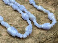 Polished Namibian Blue Lace Agate Mixed Tumble Stone Bead Necklace - Sold per Item- From Namibia