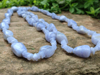 Polished Namibian Blue Lace Agate Mixed Tumble Stone Bead Necklace - Sold per Item- From Namibia