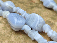 Polished Namibian Blue Lace Agate Mixed Tumble Stone Bead Necklace - Sold per Item- From Namibia