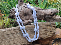 Polished Namibian Blue Lace Agate Mixed Tumble Stone Bead Necklace - Sold per Item- From Namibia