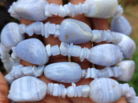 Polished Namibian Blue Lace Agate Mixed Tumble Stone Bead Necklace - Sold per Item- From Namibia