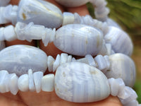 Polished Namibian Blue Lace Agate Mixed Tumble Stone Bead Necklace - Sold per Item- From Namibia