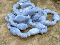 Polished Namibian Blue Lace Agate Mixed Tumble Stone Bead Necklace - Sold per Item- From Namibia