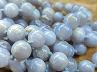 Polished Namibian Blue Lace Agate Ball Shaped 10mm Bead Necklace - Sold per Item- From Namibia