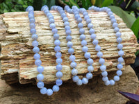 Polished Namibian Blue Lace Agate Ball Shaped 10mm Bead Necklace - Sold per Item- From Namibia