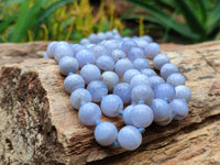 Polished Namibian Blue Lace Agate Ball Shaped 10mm Bead Necklace - Sold per Item- From Namibia