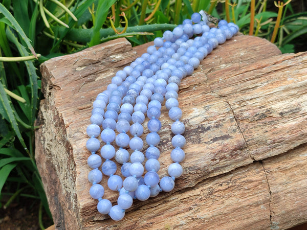 Polished Namibian Blue Lace Agate Ball Shaped 10mm Bead Necklace - Sold per Item- From Namibia