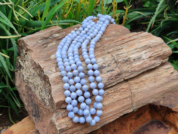 Polished Long Namibian Blue Lace Agate Ball Shaped Bead Necklace - Sold per Item- From Namibia