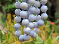 Polished Long Namibian Blue Lace Agate Ball Shaped Bead Necklace - Sold per Item- From Namibia