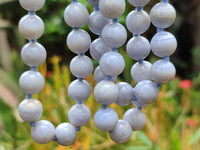 Polished Long Namibian Blue Lace Agate Ball Shaped Bead Necklace - Sold per Item- From Namibia