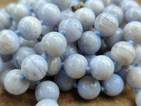 Polished Long Namibian Blue Lace Agate Ball Shaped Bead Necklace - Sold per Item- From Namibia