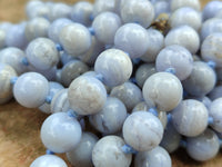 Polished Long Namibian Blue Lace Agate Ball Shaped Bead Necklace - Sold per Item- From Namibia