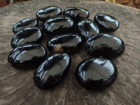 Polished Black Tourmaline Palm Stones x 12 From Madagascar