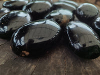 Polished Black Tourmaline Palm Stones x 12 From Madagascar