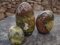 Polished Green Opal Standing Free Forms x 3 From Antsirabe, Madagascar