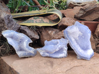 Natural Etched Blue Chalcedony Specimens x 3 From Nsanje, Malawi