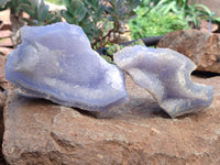 Natural Etched Blue Chalcedony Specimens x 3 From Nsanje, Malawi