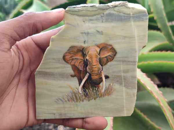 Hand Made Elephant Decoupage Stone Slabs x 6 From Southern Africa