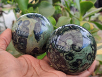 Polished Stromatolite Jasper Spheres x 2 From Katsepy, Madagascar