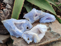 Natural Etched Blue Chalcedony Specimens x 4 From Nsanje, Malawi