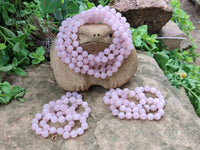 Polished Rose Quartz Ball Shaped Bead Necklace - Sold Per Item - From Madagascar