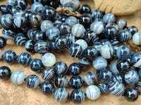 Polished Black Sardonyx Tibetan Agate Bead Necklace - Sold Per Item- From Tibet