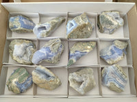 Natural Blue Lace Agate Geode Specimens x 12 From Malawi