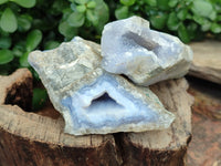 Natural Blue Lace Agate Geode Specimens x 12 From Malawi