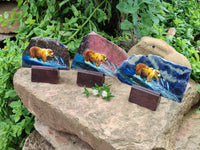 Hand Made Bear Decoupage Stone Slabs x 4 From Southern Africa