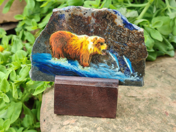 Hand Made Bear Decoupage Stone Slabs x 4 From Southern Africa