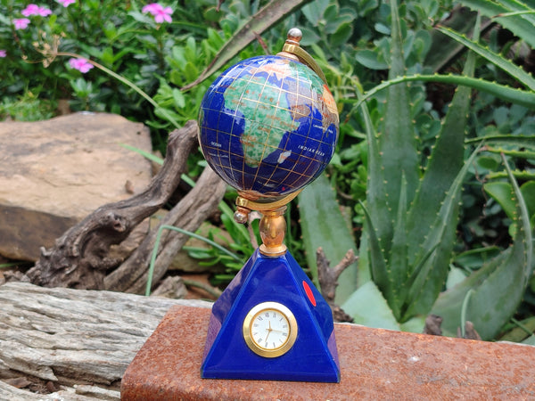 Hand Made Lapis Lazuli World Globe Clock x 1 From China