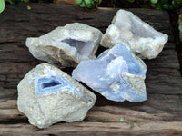 Natural Blue Lace Agate Geode Specimens x 4 From Malawi