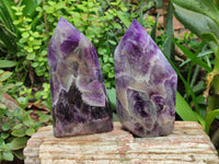 Polished Chevron Amethyst Points x 2 From Zambia