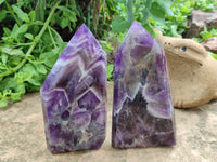 Polished Chevron Amethyst Points x 2 From Zambia