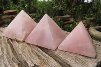 Polished Rose Quartz Pyramids x 4 From Madagascar