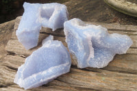 Natural Etched Blue Chalcedony Specimens x 3 From Nsanje, Malawi