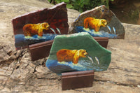 Hand Made Bear Decoupage Stone Slabs x 3 From Southern Africa