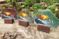 Hand Made Bear Decoupage Stone Slabs x 3 From Southern Africa