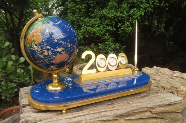 Hand Made Lapis Lazuli World Globe Clock x 1 From China