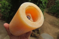 Hand Made Orange Calcite Candle Holders x 2 From Southern Africa