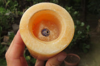 Hand Made Orange Calcite Candle Holders x 2 From Southern Africa