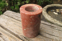 Hand Made Orange Calcite Candle Holders x 2 From Southern Africa