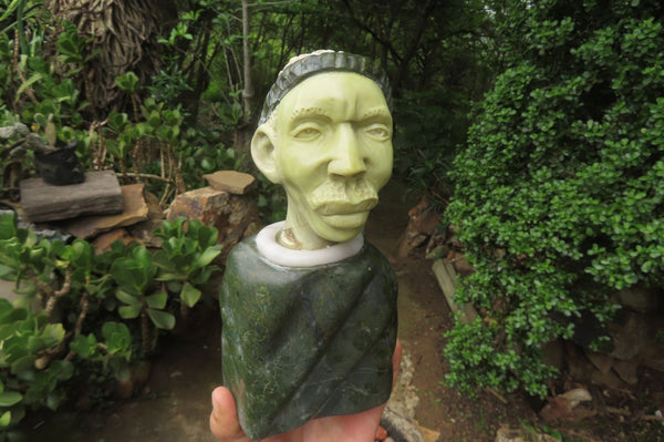 Hand Made Traditional African Man Bust Sculpture x 1 From Zimbabwe